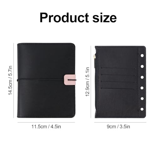 Image of MultiBey A7 PU Leather 6-Ring Binder Cover with Detachable Zipper Pouch | Portable Small A7 Binder Wallet Planner Organizer & Notebook Cover for Work & School, Aesthetic Black Binder Only