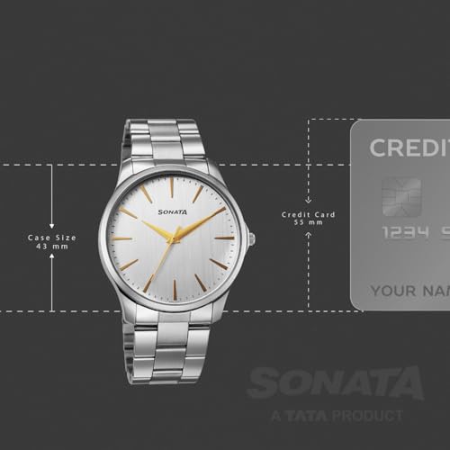 Image of Sonata Traditional Essentials Quartz Analog Silver Round Dial Men's Watch - 77163SM02W