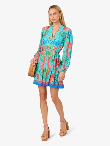 Image of Adrianna Papell Women's Printed Short Dress Blue Multi 2 2