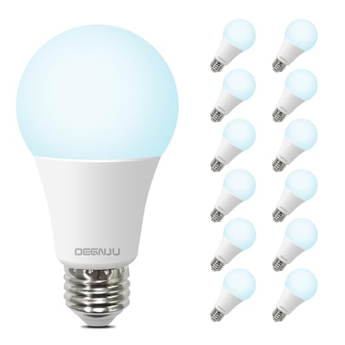 Image of DEGNJU LED Light Bulbs, 100 Watt Equivalent LED Bulbs A19, 5000K Daylight, E26 Standard Base, 1500 Lumens, Non-Dimmable, 13W Bright White E26 Bulbs for Bedroom Home Office, 12 Pack