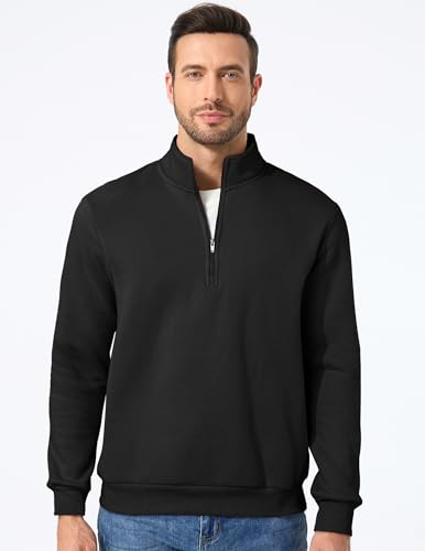 JMIERR Mens Quarter Zip Pullover Polo Sweater Mock Neck Long Sleeve Lightweight Fleece Sweatshirts4