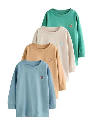 NEXT Jungen Langarmshirts mit Grafik-Print 4er-Pack Minerals Food Character Embroidery 92-98
