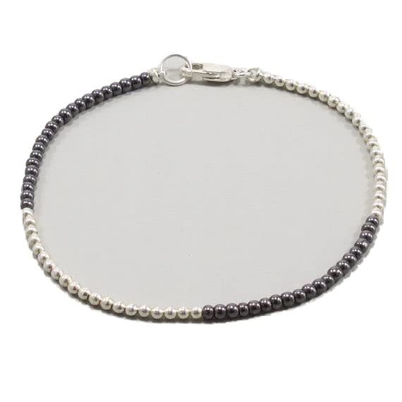 Bracelet hématite 2mm perles rondes LKBEADS fermoir argent