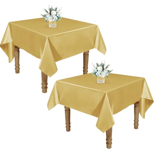 RUDONG M Square Tablecloth, Gold, 2 Pack, 60 x 60 Inch, Satin