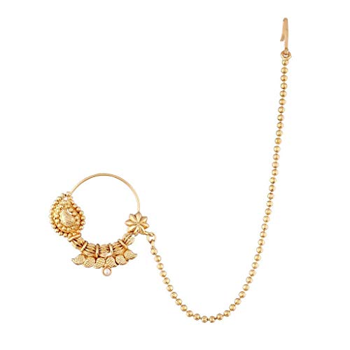 Aheli Wedding Party Pearl Nose Ring Nath with Pearl Chain Traditional Indian Jewelry for Women Aheli Wedding Party Pearl Nose Ring Nath with Pearl Chain Traditional Indian Jewelry for Women