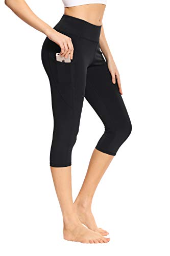adorence Capri Leggings with Pockets for Women, High Waisted Workout Leggings for Women Capri Length - Black,L