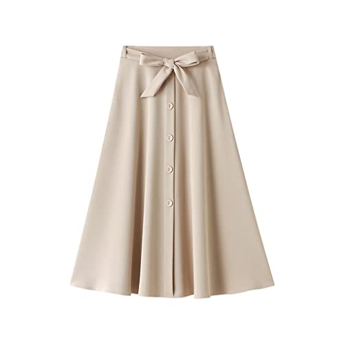 Jupe midi taille haute boutonnee beige style Harajuku jupe evasée avec noeud papillon femme