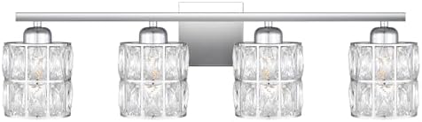 Quoizel Gibson Bath Vanity Lights, 30 Inch 4-Light Polished Chrome Bathroom Lighting Fixtures Over Mirror, Clear Beveled Crystal Shade, Contemporary Wall Mount Light for Bathrooms, Kitchen or Hallway