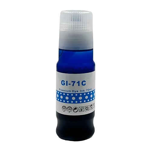 Image of GPS GI 71 Ink Refill for Canon Printers - Compatible with PIXMA G1020, G2020, G3020, G2021, G2060, G3060 Series - Vibrant Colors 70ml Bottle (Cyan - GI71)