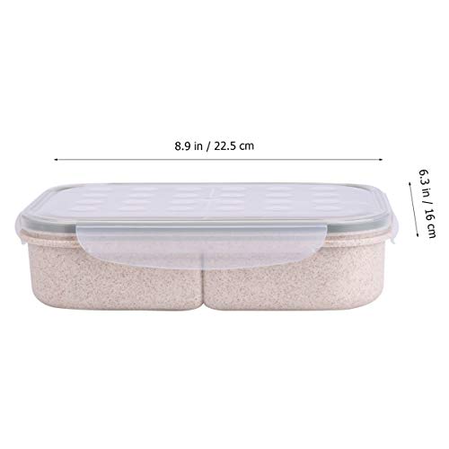Cabilock Caixa de Almoço Bento Palha de Trigo 3 Compartimento Recipiente Hermético de Armazenamento