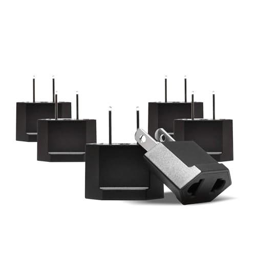 Image of Ceptics European to US Plug Adapter Socket, Europe Asia China Korea to USA 2 Pin Adaptor Type C to Type A Power Wall Adapter, Japan, Canada, Round to Flat Pin (6 Pack)