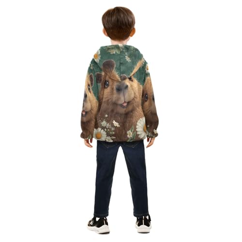 Cute Brown Animal Flowers Toddler Fleece Jacket Girl Boys Hooded Fleece Jacket Coat Warm Outwear Zip-up 3-10T4