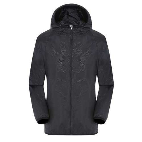 Regenjacke Damen Wasserdichte Atmungsaktiv übergangsjacke Faltbar Funktionsjacke Leichte Dünne Langarm Sommerjacke Reißverschluss Outdoorjacke mit Kapuze Winddicht Wanderjacke 1 Schwarz L