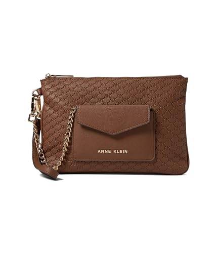 Anne Klein AK 2 Piece Embossed Logo Chain Wristlet, Chestnut