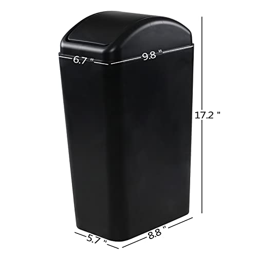 Waikhomes 3.5 Gallons Plastic Trash Can With Swing Lid, Slim Garbage Bin, Black, 1 Pack #TOP2