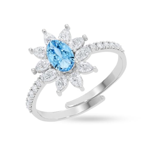 Image of Clara 925 Sterling Silver Blue Zirconia Adjustable Ring for Women | Platinum-Plated | Gift for Girl Wife Girlfriend for Anniversary & Birthday | Minimal Daily Wear