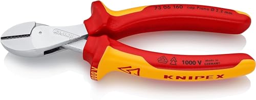 KNIPEX X-Cut Kompakt-Seitenschneider hochübersetzt auf SB-Karte verchromt isoliert mit Mehrkomponenten-Hüllen, VDE-geprüft 160 mm, 73 06 160 SB