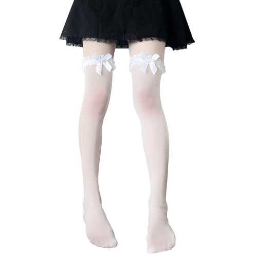 Image of Thigh High Stockings with Bow, Santa Accessory Y2K Fishnet Socks with Lace Brim Lingerie Tights for Women