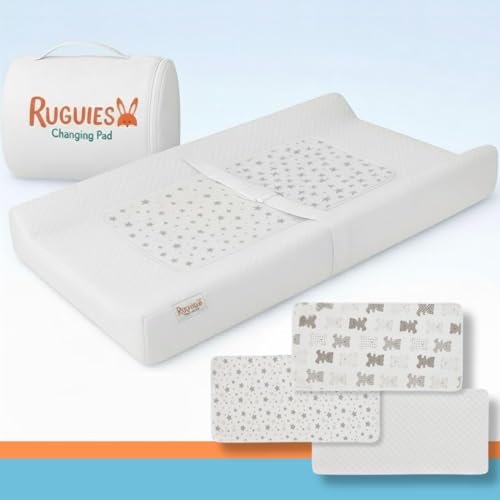 RUGUIES - Miękki, wodoodporny wyściełany przewijak dla niemowląt do komody i mebli - z szelkami bezpieczeństwa i antypoślizgową podstawą - Ergonomiczna konstrukcja 80x42 cm - Zawiera 3 dodatkowe