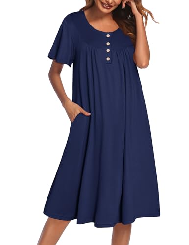 Image of Ekouaer House Dress for Women with Pockets Short Sleeve Moo Moos Plus Size Nightgowns Floral Print Mumu Dresses
