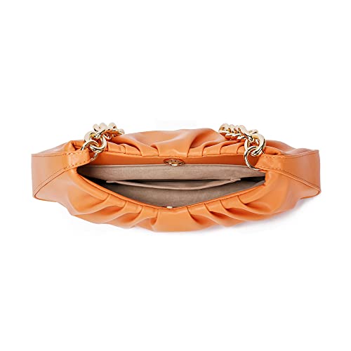 Image of JOLLQUE Shoulder Bag for Women, Small Leather Dumpling Bags, Handbag Purse, Gold Chain Evening Clutch Purses (Orange), orange