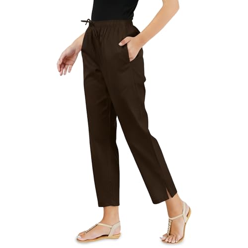 Image of Happy Bunny Parallel Pants for Women 100% Cotton Ankle Length Trousers Regular Fit with Elastic Drawstring Stylish & Pockets Casual Formal Wear for Office & Home