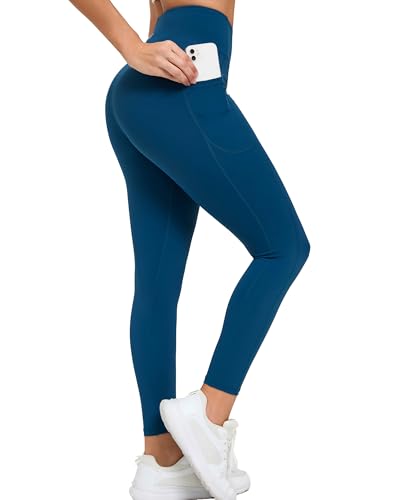 RUNNING GIRL High Waisted Leggings for Women,Tummy Control Workout Yoga Pants with Pockets Compression Pants Buttery Soft(CK3020 Sonic Blue L)