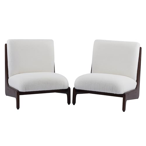 Sillón moderno blanco con estructura de madera miniatura 4