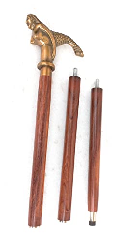 Handmade Walking Stick Brass Handle Wooden Cane 36" Rosewood Stylish Derby Gift Idea Grand Father Mother In Law Grandpa Grandma Gifts (Mermaid Antique) #TOP4
