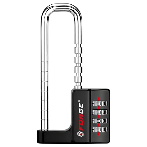 FORGE Combination Lock with Adjustable Long Shackle (1.57-3.85) 4-Digit Heavy Duty Waterproof Padlock for Outdoor Gate Fence School Gym Locker Toolbox Case Zinc Alloy. (Black)