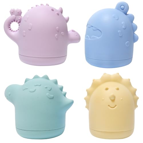 Image of Silicone Bath Toys Dino, 4PCS Bath Water Table Toys Dinosaurs Animals Bathtub Float Toy for Water Play, Food-Grade Silicone, Soft and Safe Preschool Kids Shower Toys