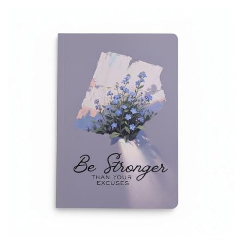 Image of Motivational Floral A5 Notebook Diary for Women & Students | Softbound Laminated Cover | Monthly Planner + Daily Planner | 21 x 15 cm Ruled Journal | Inspirational Quote Cover (Grey Be Stronger Than Your Excuses)