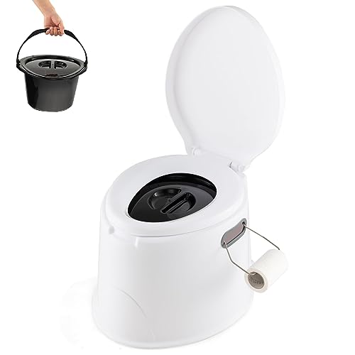 COSTWAY Toilette Portatile WC Chimico, WC da Viaggio Leggero con Secchio Interno Rimovibile,Water Portatile per Adulti e Anziani con Portarotolo, Supporto Carico 200 KG, 41 x 49 x 34 cm (Bianco)