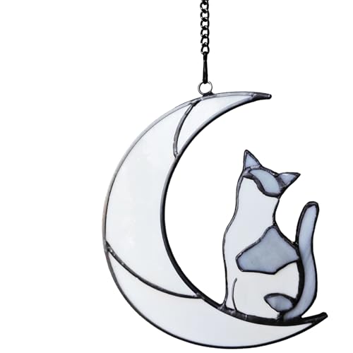 Handmade Gray and White Cat Memorial Suncatcher - British Shorthair Stained Glass Sympathy Gift for Cat Lovers, Loss of Cat, Home Decor, Unique Pet Memorial Art