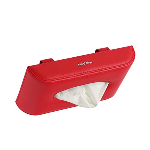 MEU plus(ミウプラス) 車用ティッシュケース ティッシュボックス サンバイザー取付 吊り下げ PUレザー 簡単取付 ワンタッチ取付 (レッド)