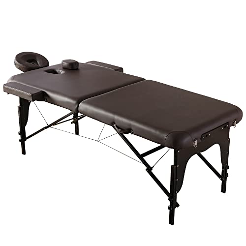 Portable Massage Bed PU Leather Spa Bed 84x38x24-35 Inch 2 Section Adjustable Folding Massage Table Brown