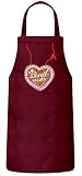 ShirtStreet Gaudi Wiesn Oktoberfest Frauen Herren Barbecue Baumwoll Grillschürze Kochschürze Lebkuchenherz Dirndl Ersatz, Größe: OneSize,Burgund