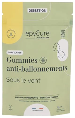 EPYCURE – Gummies Anti-Ballonamiento – Digestión fácil sin hinchazón – 100% natural – Menta, manzanilla, bifidobacterium, hojas de frambuesa – Sabor Manzanilla – 1 mes – Vegano