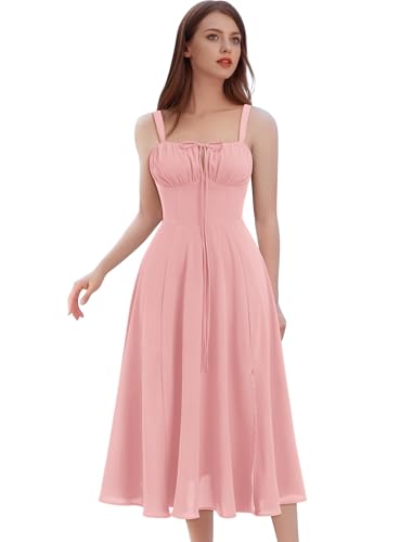 Image of IBTOM CASTLE Women Corset Dress Sleeveless Spaghetti Straps Casual Dresses Boho Slit Lace Up Flowy Midi Bustier Sundress