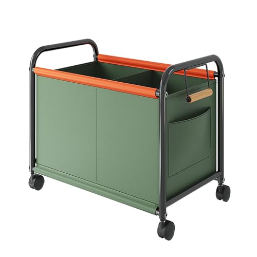 KoiFlow 収納ボックス キャスター付き おやついれボックス キャスター付き 蓋付き 大容量 ホーム雑貨収納 2段 リビング 子供部屋 おもちゃ収納 仕切り付き ハンドル付き こどもカバン収納 ランドセルワゴン グリーン 幅63.5*奥行37*高さ65