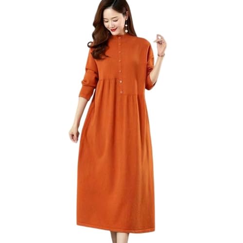 Robe longue en tricot chaude et confortable à rayures unies