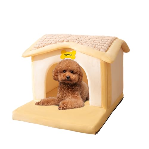 BOSERMEN Cat House, Cartoon Cute Cat House, Winter Warm Pet Shelter, Warm Pet Cave Bed, Washing Dog Bed, Cat House with Extend The Cushion(S, Yellow)