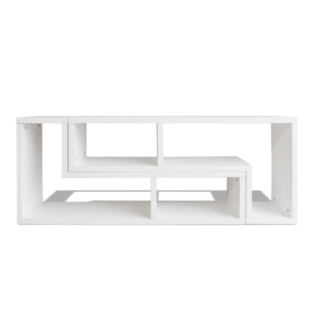 Mueble doble para TV en forma de L, color blanco, con 2 estantes en forma de L para mucho espacio y configuración flexible