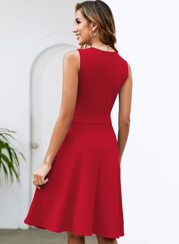 Womens Summer Lace Trim V-Neck Sleeveless Fit and Flare Tank Dresses with Pockets2