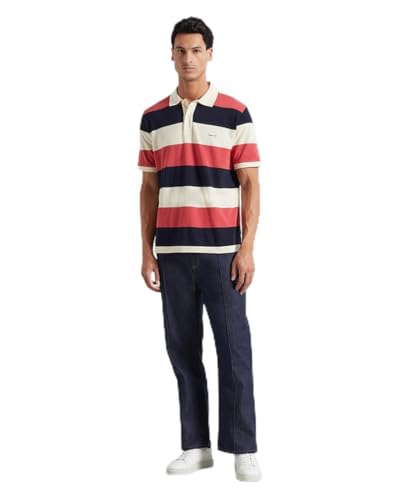 GANT Herren Block Stripe SS Polo Polohemd, Cream, M