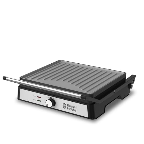 Russell Hobbs 2000W Grill & Panini Maker 4-Slice Double-Sided Non-Stick Plates 180 Open Floating Hinge Removable Drip Tray Black GR17999 1 Year Warranty