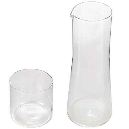 Lily's Home Bedside Night Water Carafe with Tumbler Glass, Easy Pour Spout for No-Mess Use in Bedroom, Bathroom, or Kitchen, Use Cup as Lid, 8.5 inch Tall. 16 Ounces Mid Century Modern