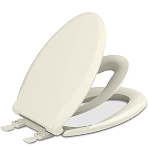 Elongated Toilet Seat with Toddler Seat Built in, Slow Close, Easy Clean, Never Loosen, Plastic, Almond/Bone(18.5”)
