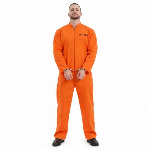 Fun Shack Orange Prisoner Costume Men Jumpsuit Outfit Convict Costume Prisoner Attire for Halloween Parties, X-Large