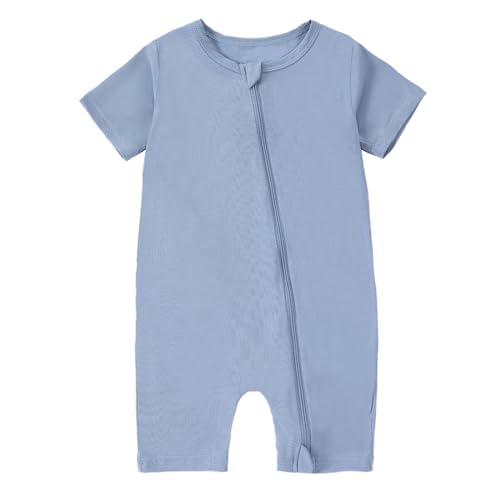 HAHASHOW Body Bebé Manga Corta para Verano, Ropa Bebé Recién Nacido de Fibra de Bambú, Pijamas Niños y Niñas con Cremallera 2 Vías 18 24 Meses Azul